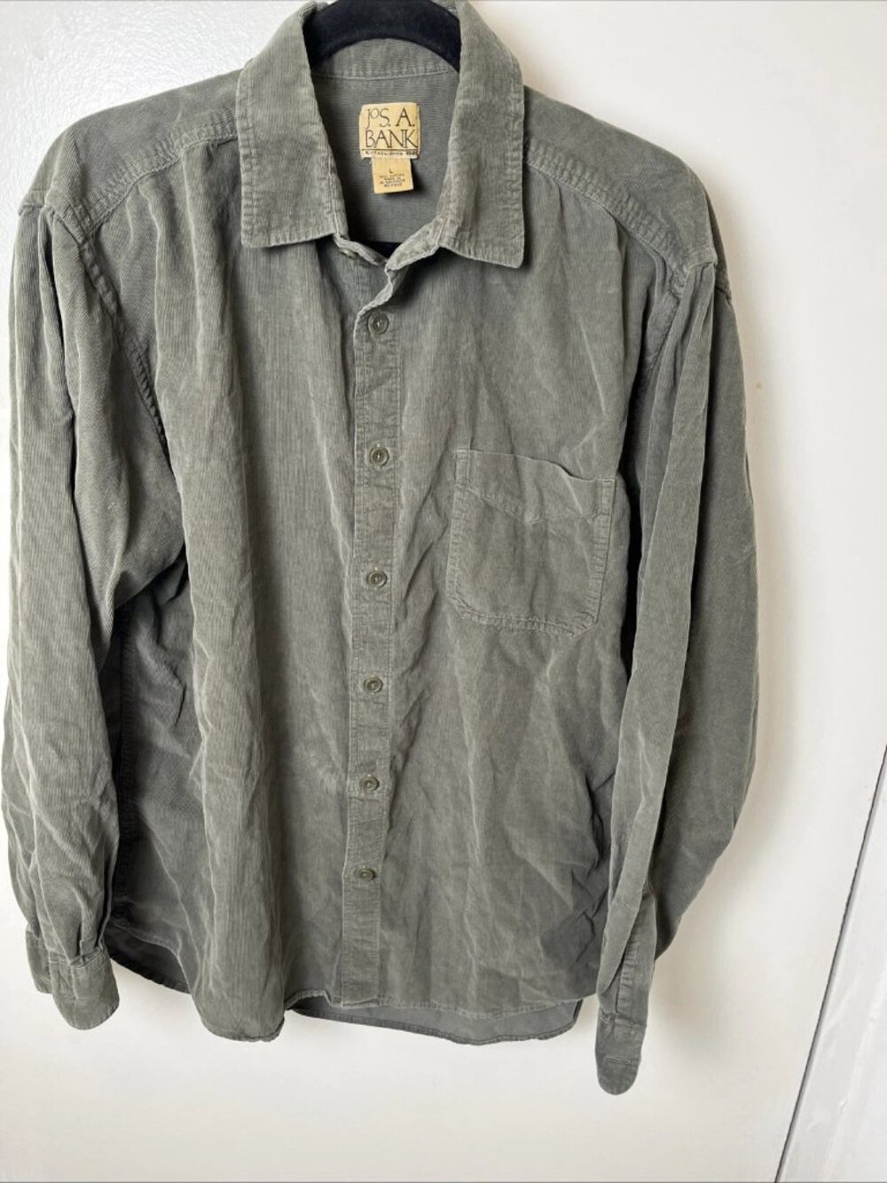 Jos A Bank Olive Green Corduroy Button Shirt L